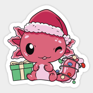 Cute Christmas Axolotl Cartoon Sticker